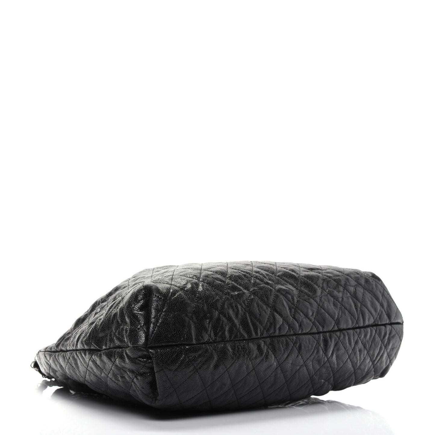 Distressed Glazed Caviar Quilted Large Elastic Tote Black