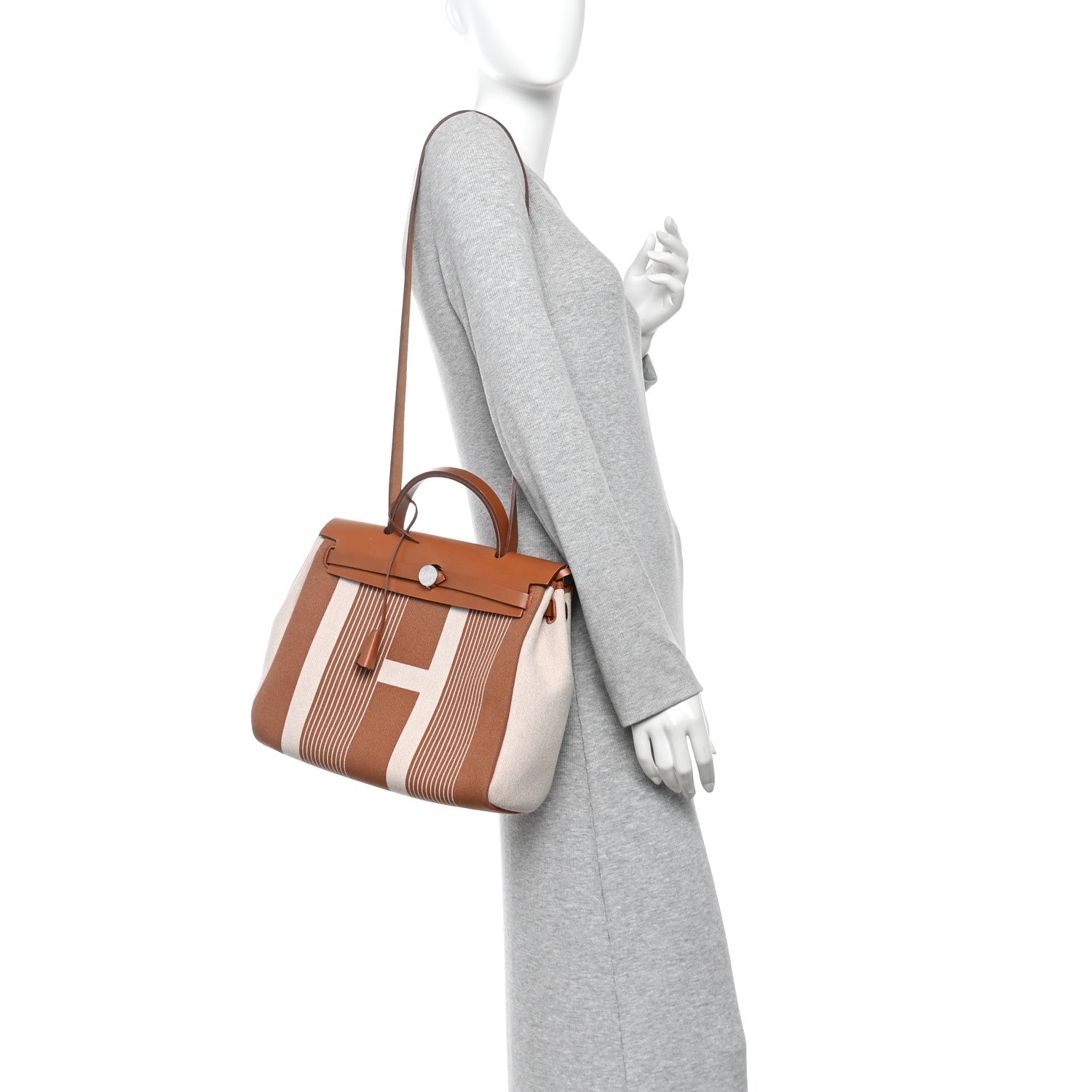 Hermes Vache Hunter Toile H Vibration Herbag Zip Retourne 31 PM Fauve Ecru Beige 2 of 13