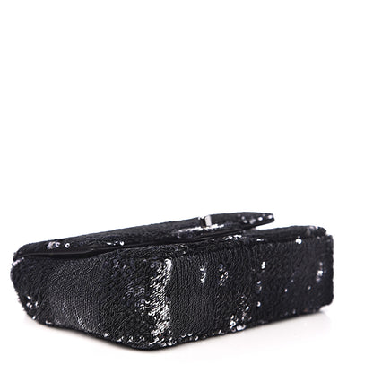 Chanel Sequin Mini Rectangular Single Flap Black Silver 3 of 10