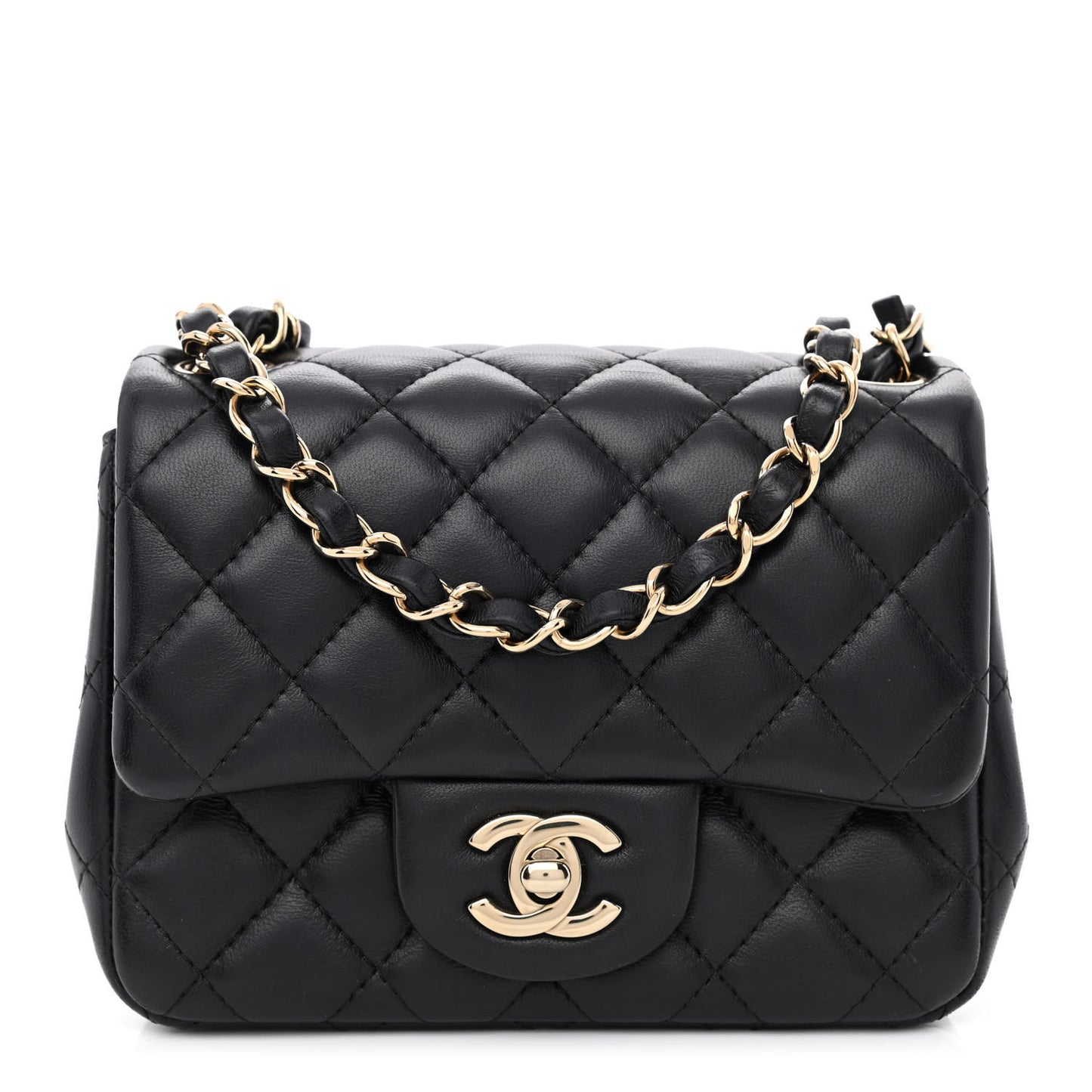 Lambskin Quilted Mini Square Flap Black