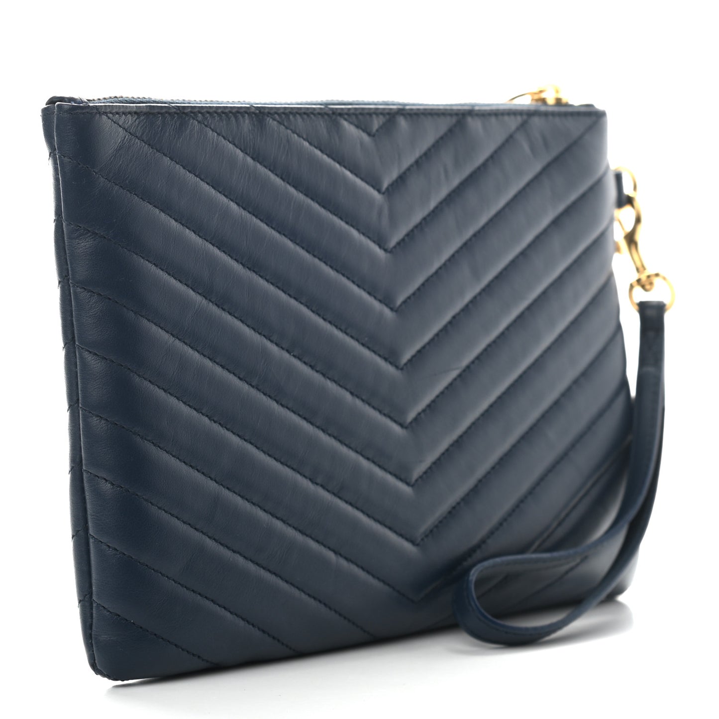 Calfskin Matelasse Chevron Monogram A5 Wristlet Blue