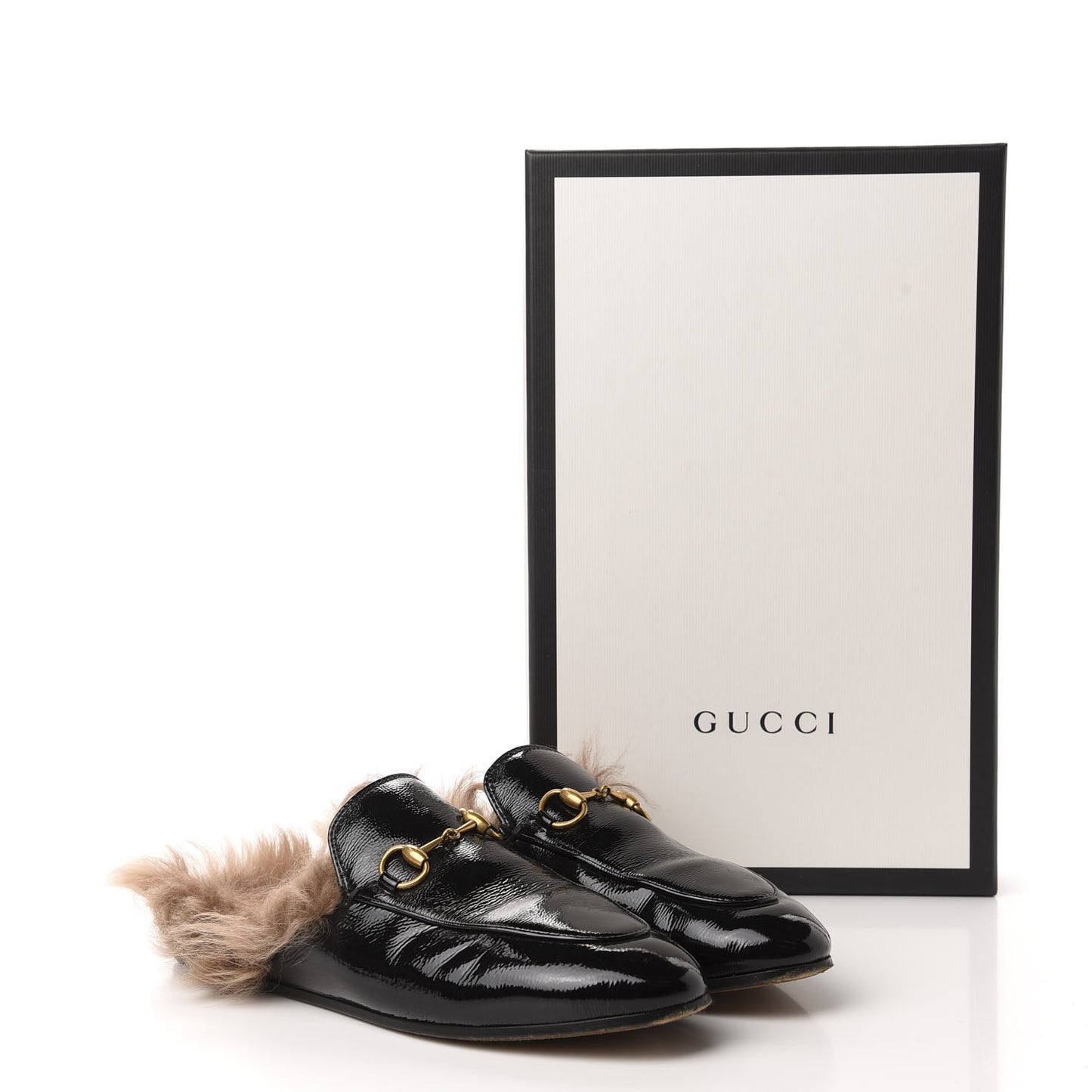 Patent Fur Womens Princetown Slippers 37 Black Natural
