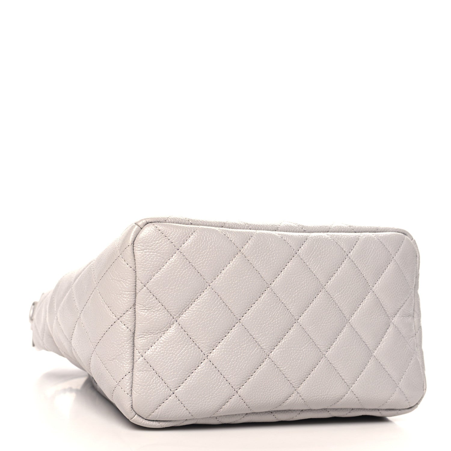 Chanel Caviar Flat Quilted CC Chain Bucket Drawstring Bag Light Grey 4 of 11