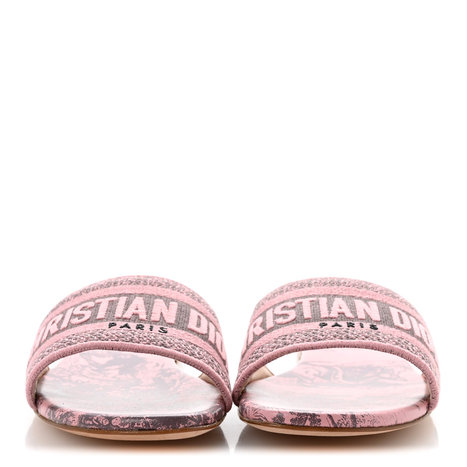 Christian Dior Canvas Toile De Jouy Embroidered Dway Flat Slide Sandals 37.5 Chateau Rose 3 of 10