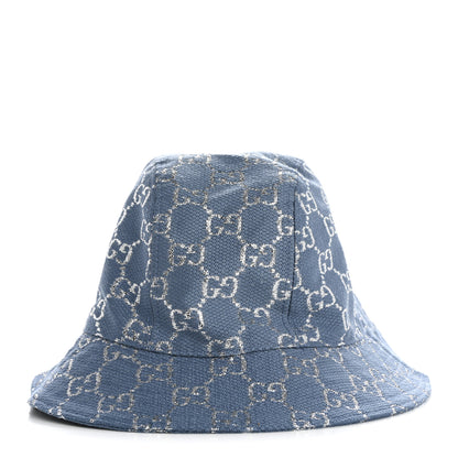 Gucci Canvas Lame GG Monogram Bucket Hat S Light Blue Silver 3 of 9