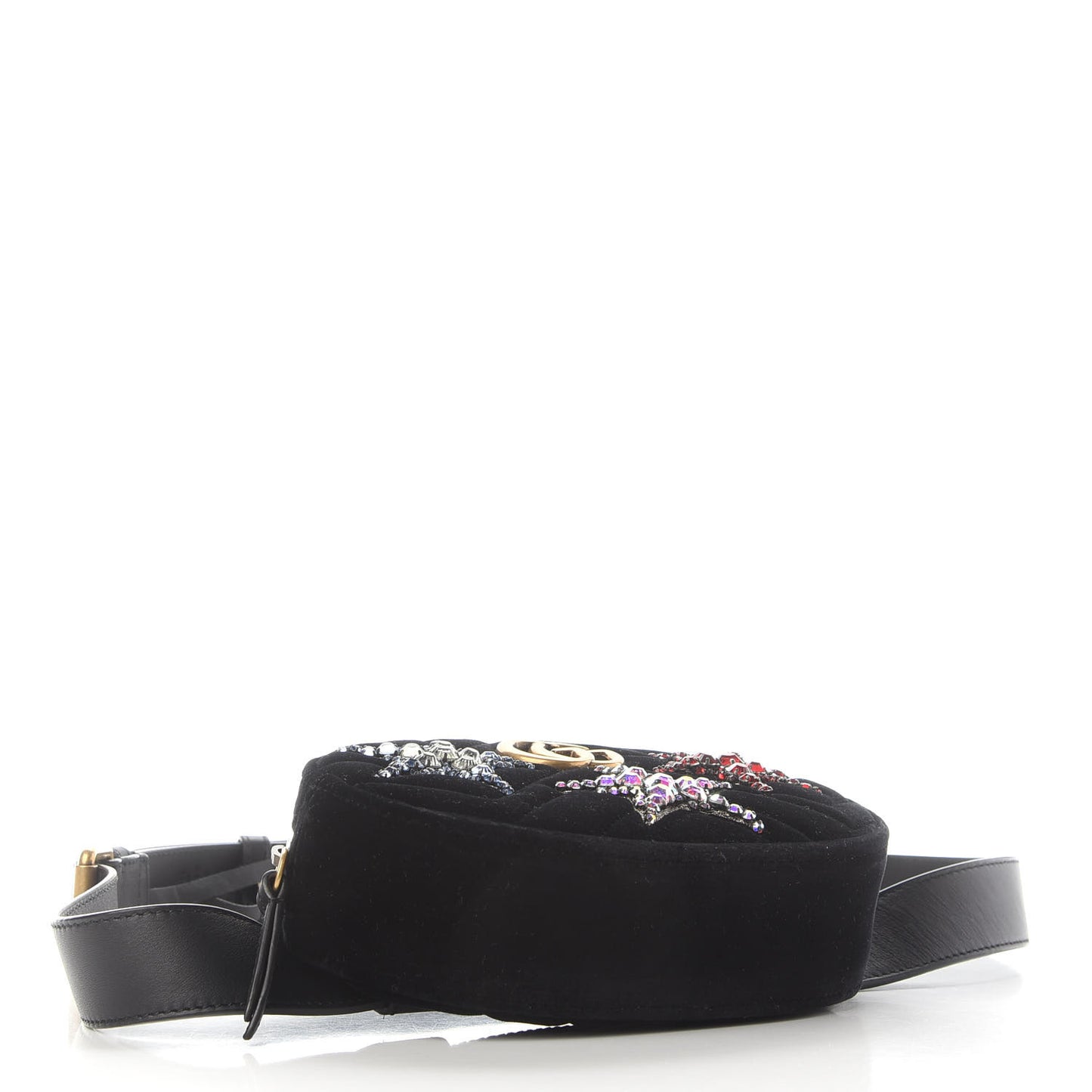 Velvet Matelasse Crystal Star GG Marmont Belt Bag 95 38 Black