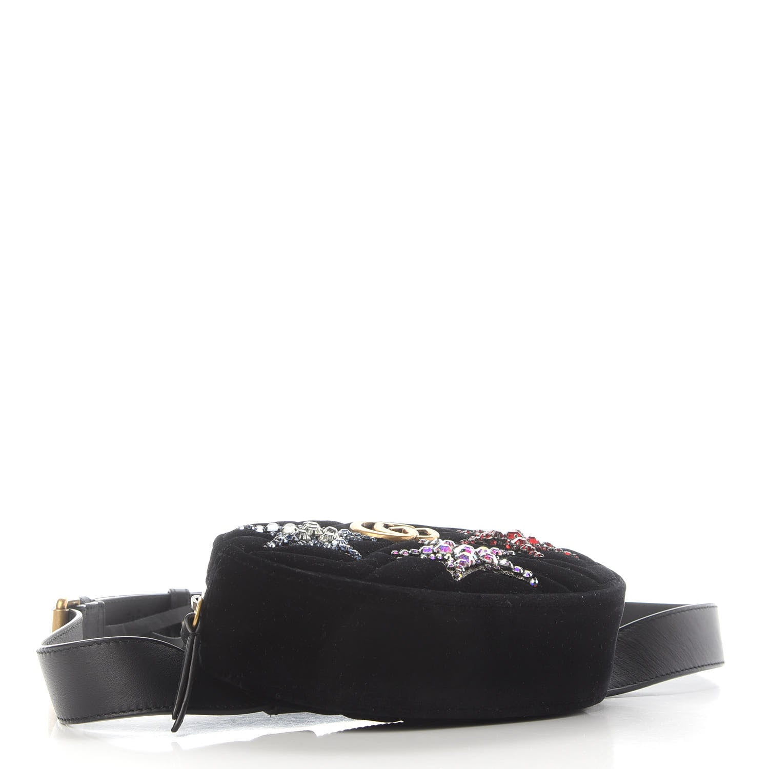Gucci Velvet Matelasse Crystal Star GG Marmont Belt Bag 95 38 Black 4 of 11