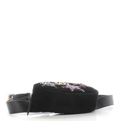 Gucci Velvet Matelasse Crystal Star GG Marmont Belt Bag 95 38 Black 4 of 11