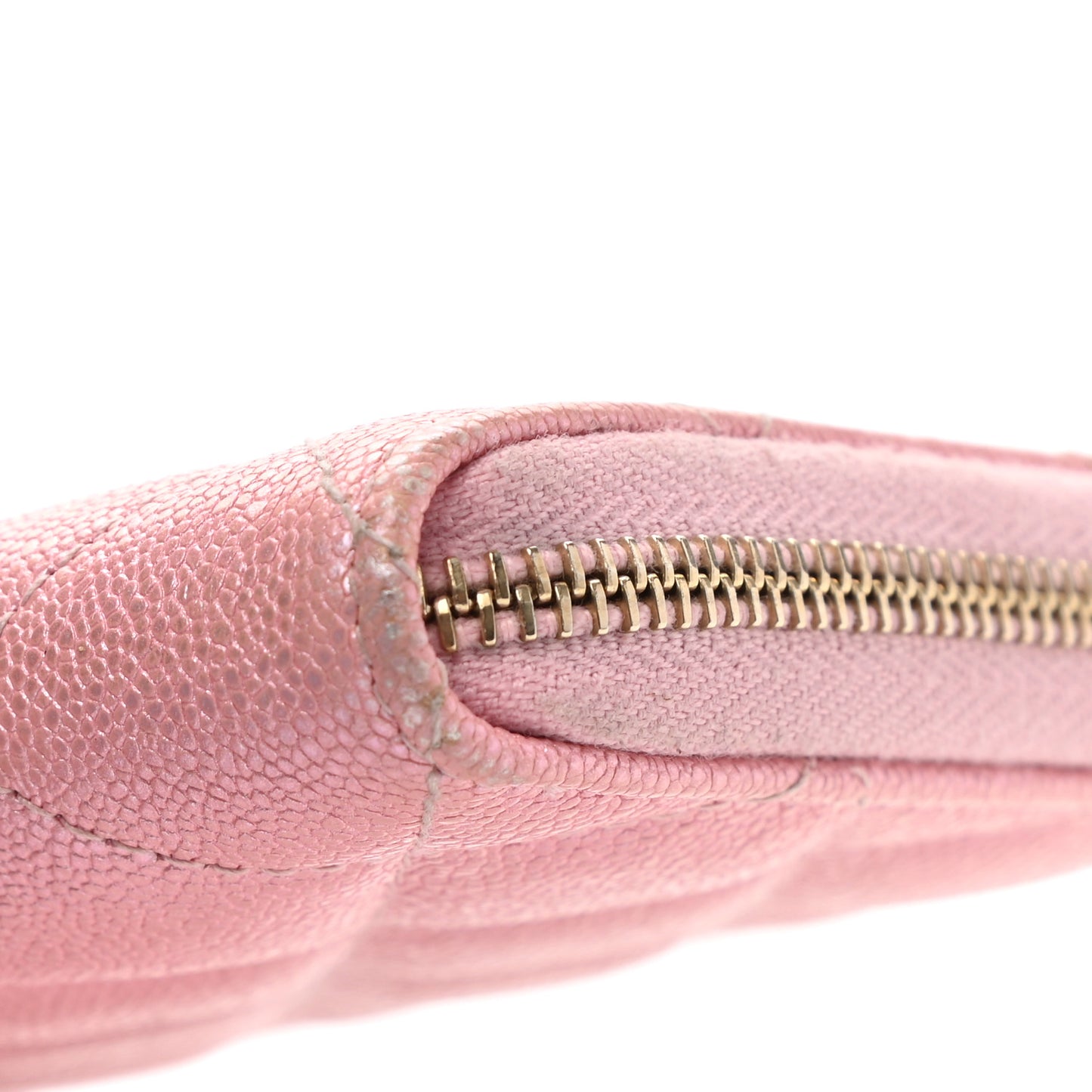 Iridescent Caviar Quilted Medium Zip Around Wallet Pink