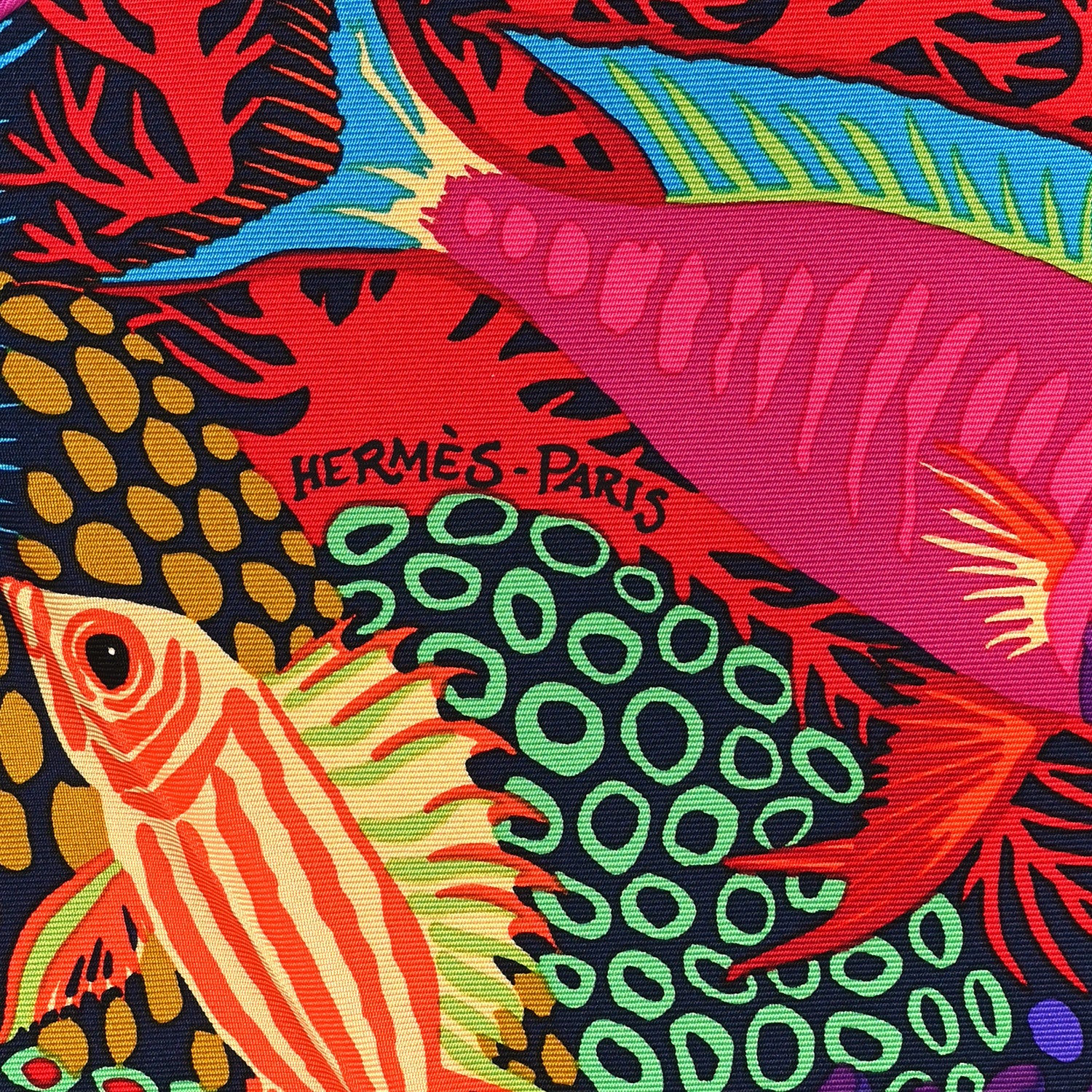 Hermes Silk Under The Waves Scarf 90 Black Fuchsia Multicolor