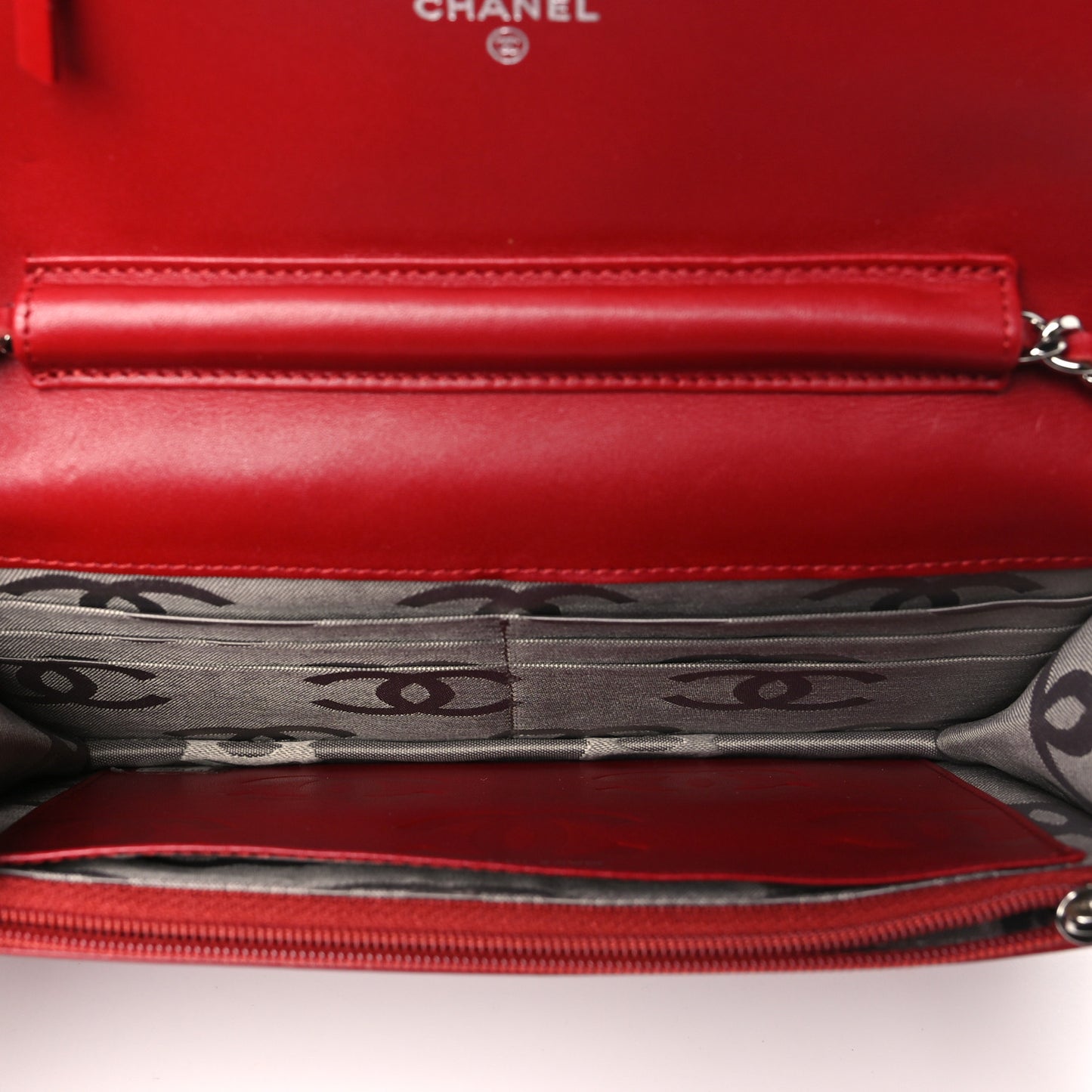 Calfskin Quilted Cambon Wallet On Chain WOC Red