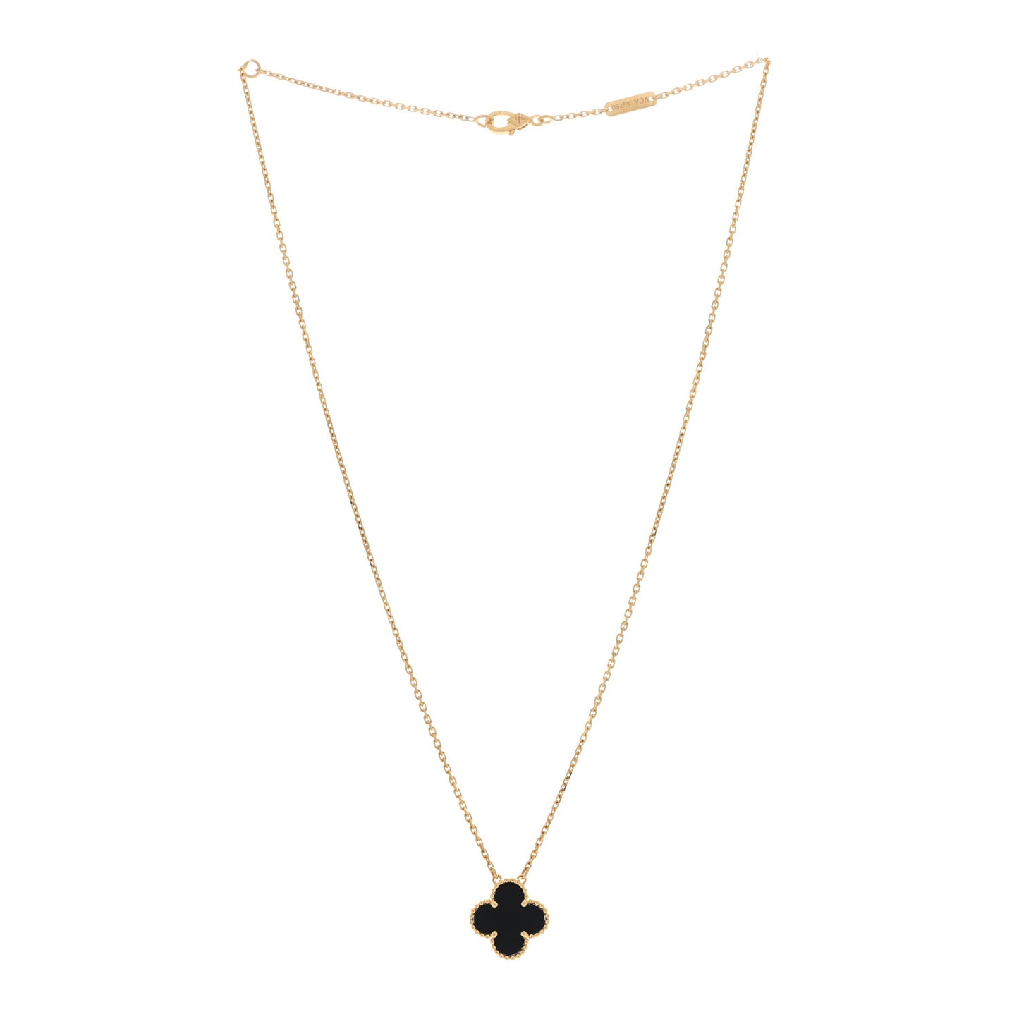 18K Yellow Gold Black Onyx Vintage Alhambra Pendant Necklace