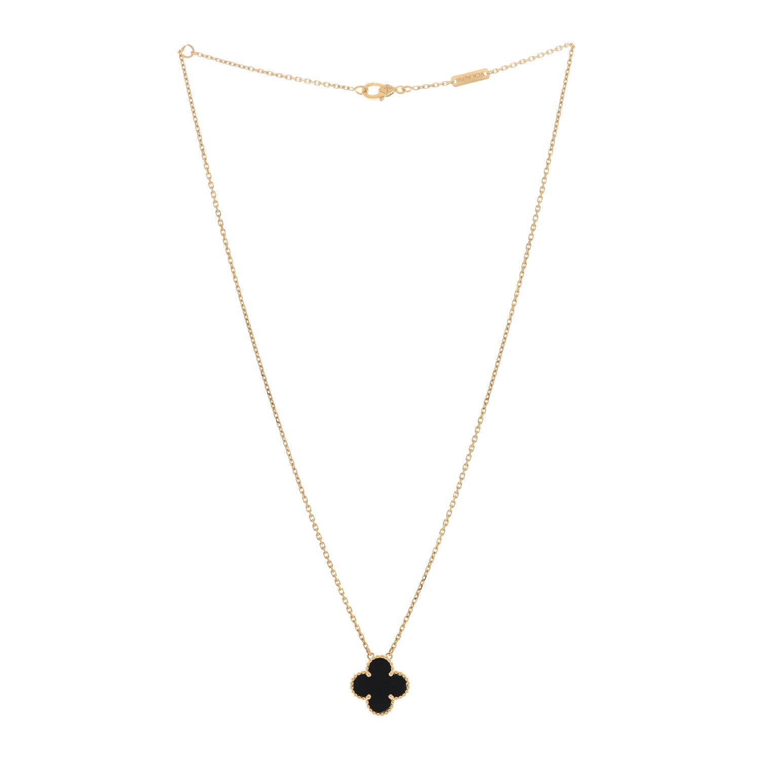 Van Cleef & Arpels 18K Yellow Gold Black Onyx Vintage Alhambra Pendant Necklace 2 of 3