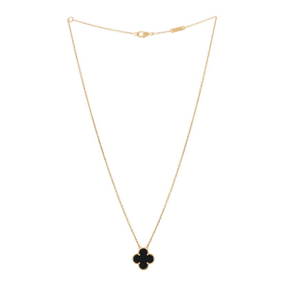 Van Cleef & Arpels 18K Yellow Gold Black Onyx Vintage Alhambra Pendant Necklace 2 of 3