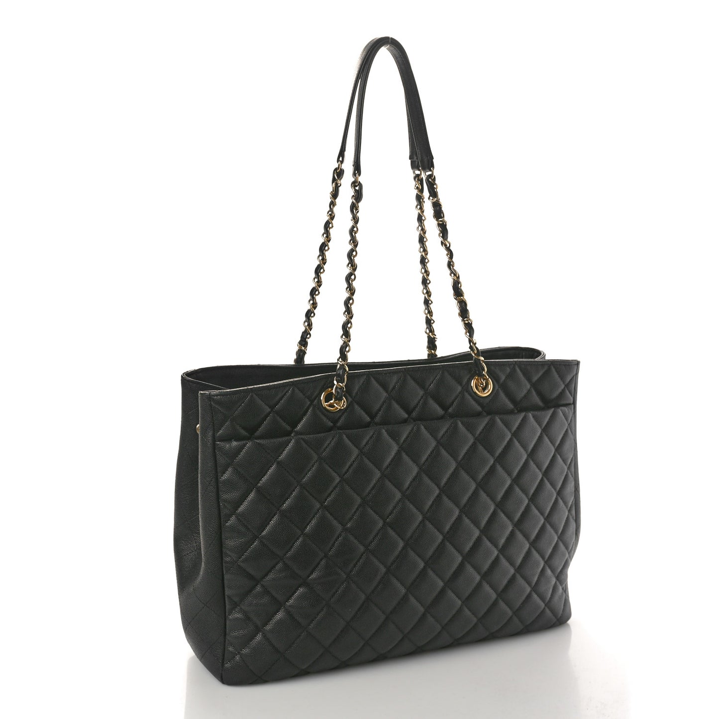 Caviar Quilted Large Shopping Tote Black