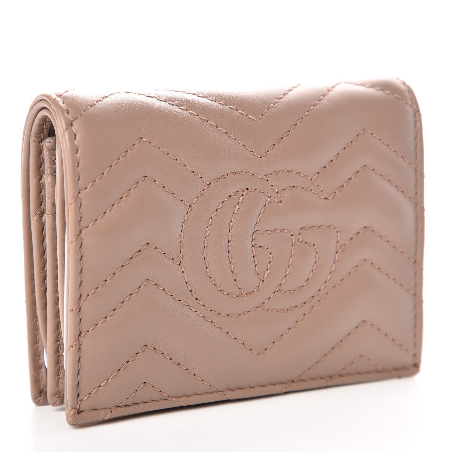 Gucci Calfskin Matelasse GG Marmont Card Case Wallet Porcelain Rose 3 of 8