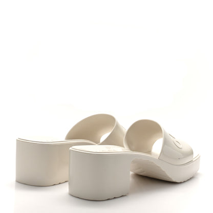 Gucci Rubber Gucci Logo Womens Platform 20/60mm Slide Sandals 37 Mystic White 5 of 10