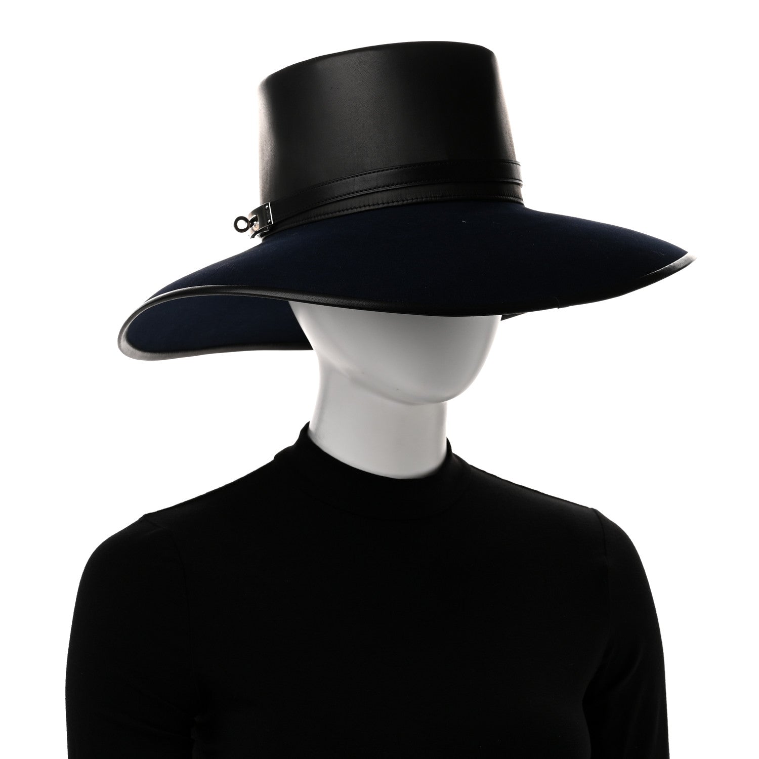 Hermes Beaver Felt Swift Glossed Lambskin Very Kelly Hat 58  Black Bleu Nuit 2 of 7