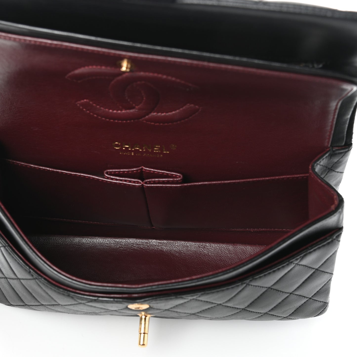 Lambskin Quilted Medium Double Flap Black