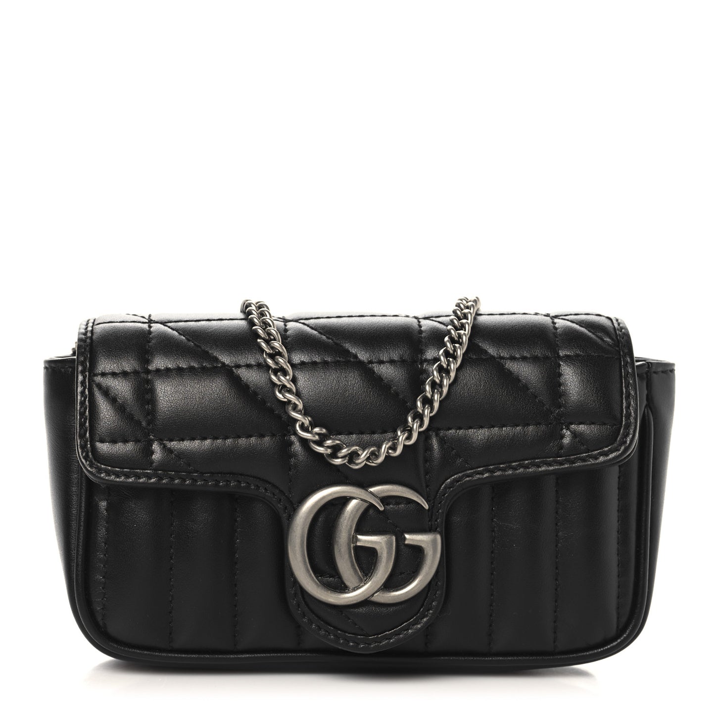 Calfskin Matelasse Aria Super Mini GG Marmont Shoulder Bag Black