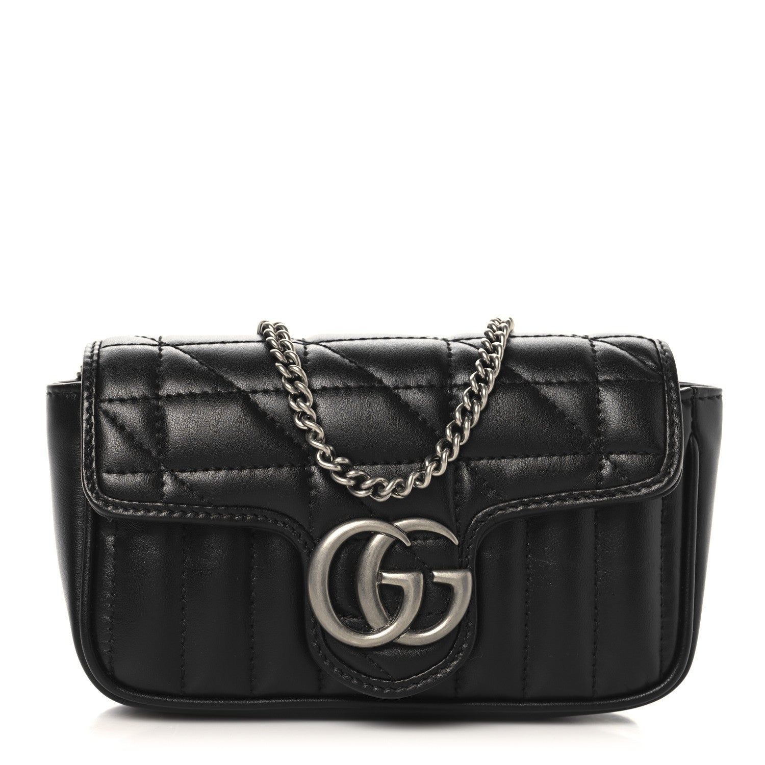 Gucci Calfskin Matelasse Aria Super Mini GG Marmont Shoulder Bag Black 1 of 11