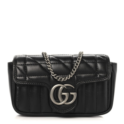 Gucci Calfskin Matelasse Aria Super Mini GG Marmont Shoulder Bag Black 1 of 11
