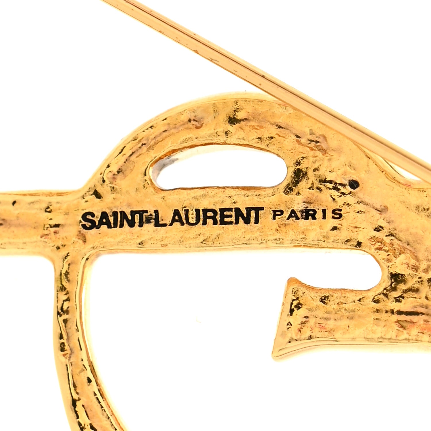 Saint Laurent Monogram Crocodile Opyum Brooch Gold 1850249