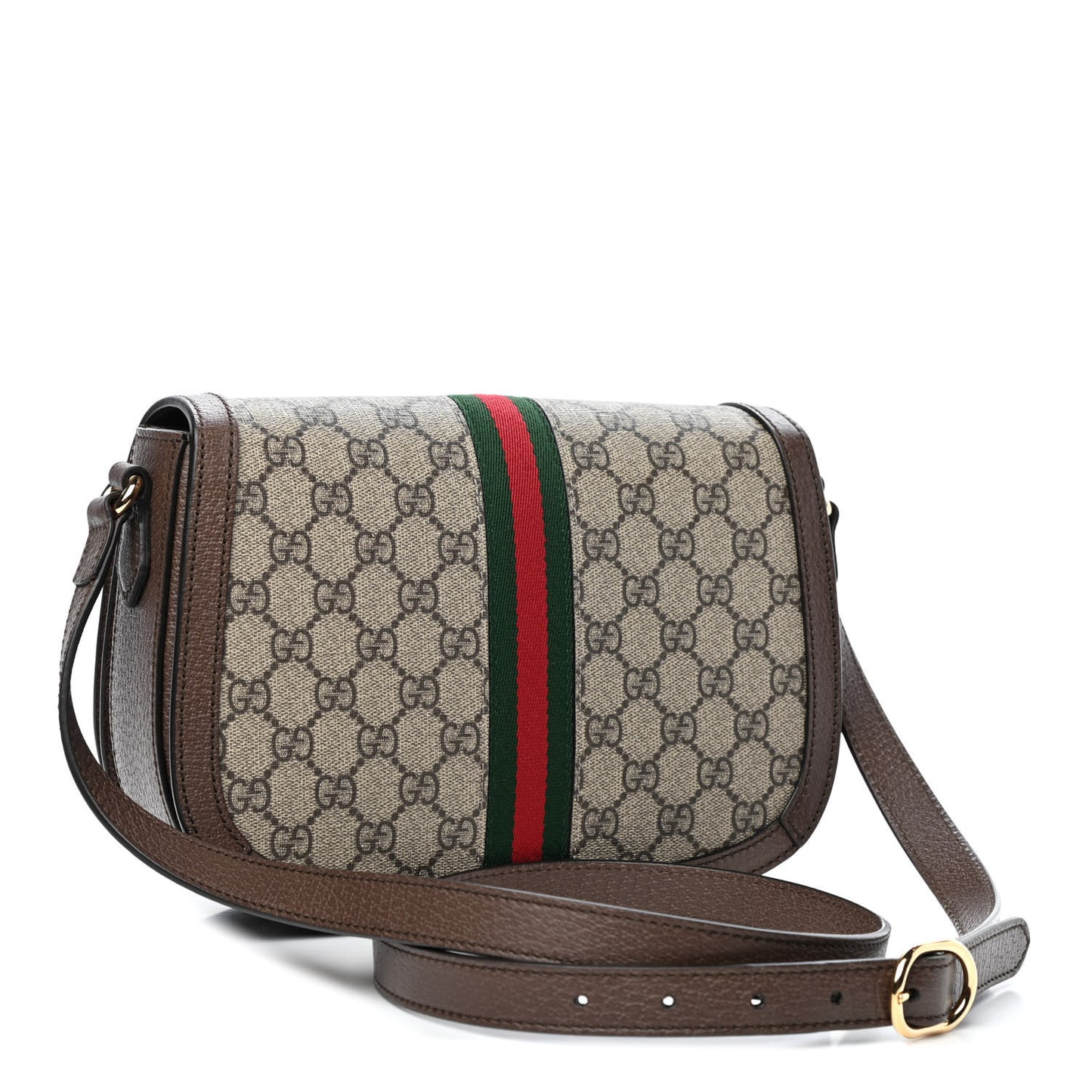 GG Supreme Monogram Web Small Ophidia Flap Messenger Bag Brown