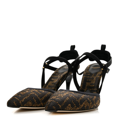 Fendi Fabric Jacquard FF Colibri Lite 85mm Slingback Pumps 39.5 Tobacco Black 4 of 8