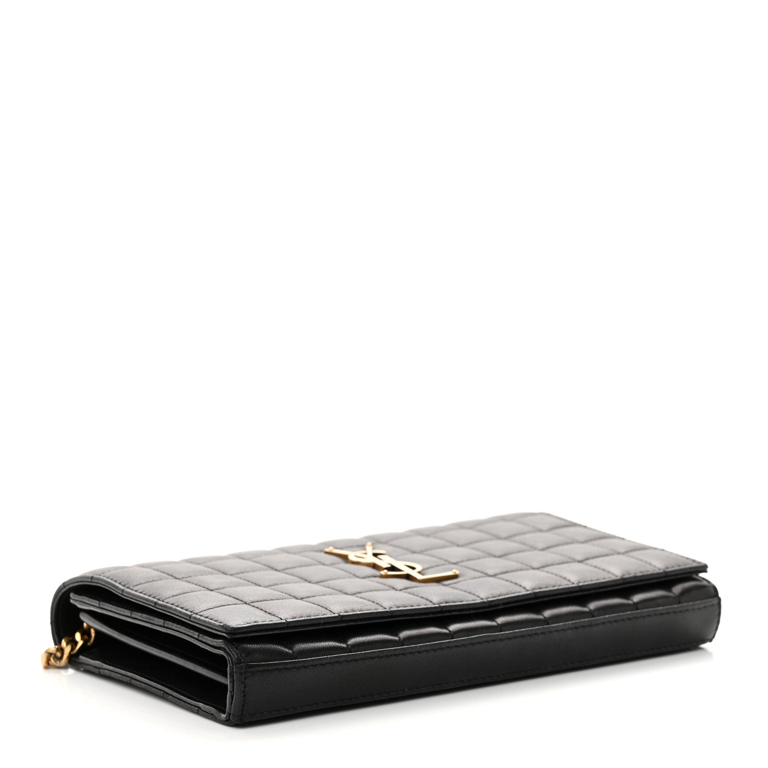 Saint Laurent Lambskin Carre Quilted Cassandre Chain Wallet Black 4 of 12