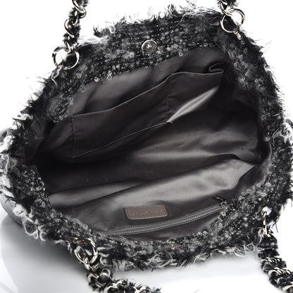 Chanel Tweed Lambskin Drawstring Tweedy Tote Black 5 of 9