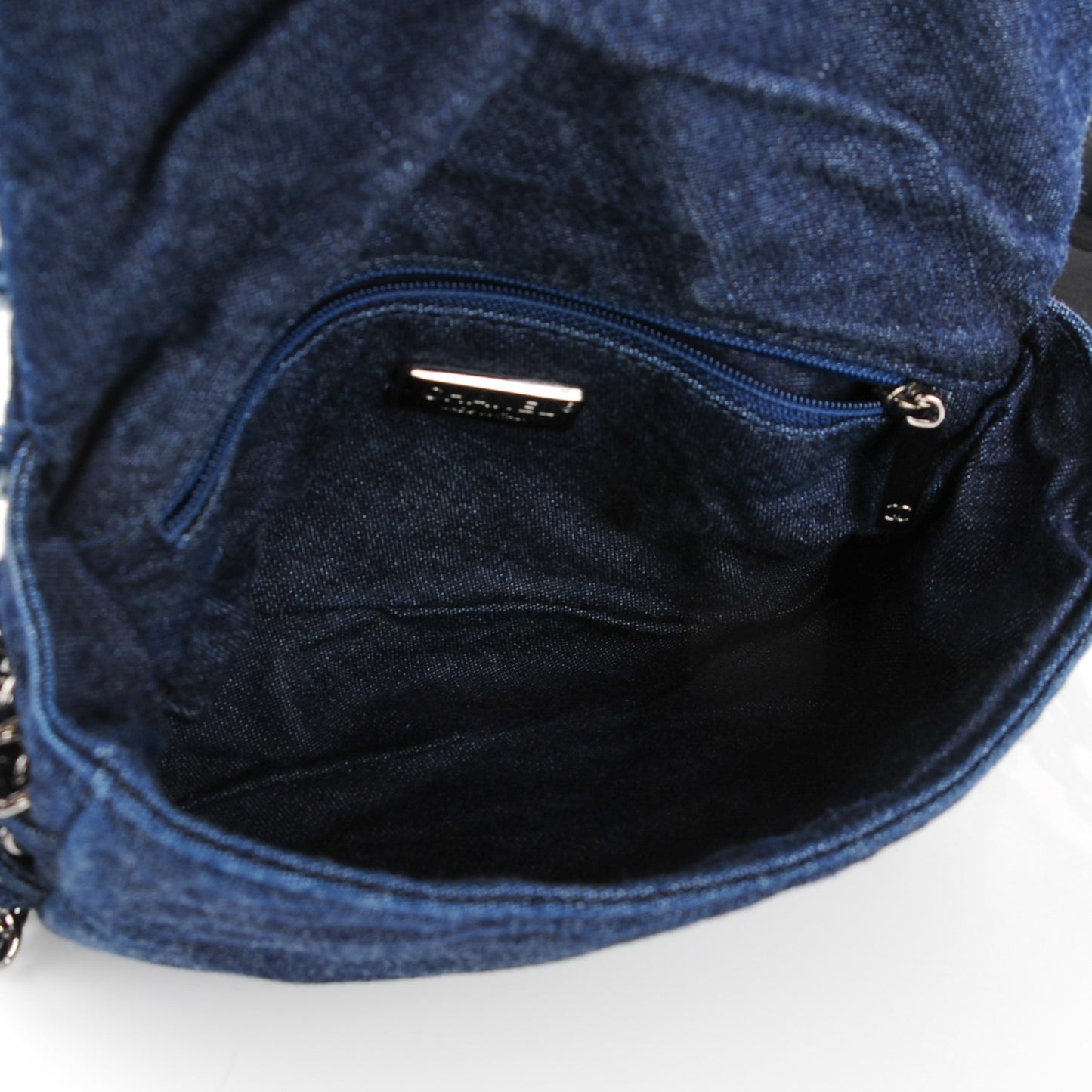 Denim Patchwork Triple Chain Flap Blue