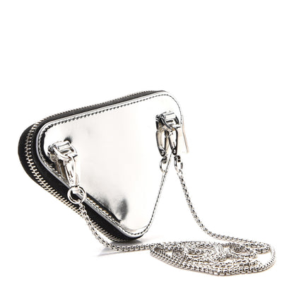 Prada Spazzolato Mini Triangle Chain Crossbody Pouch Argento 2 of 6