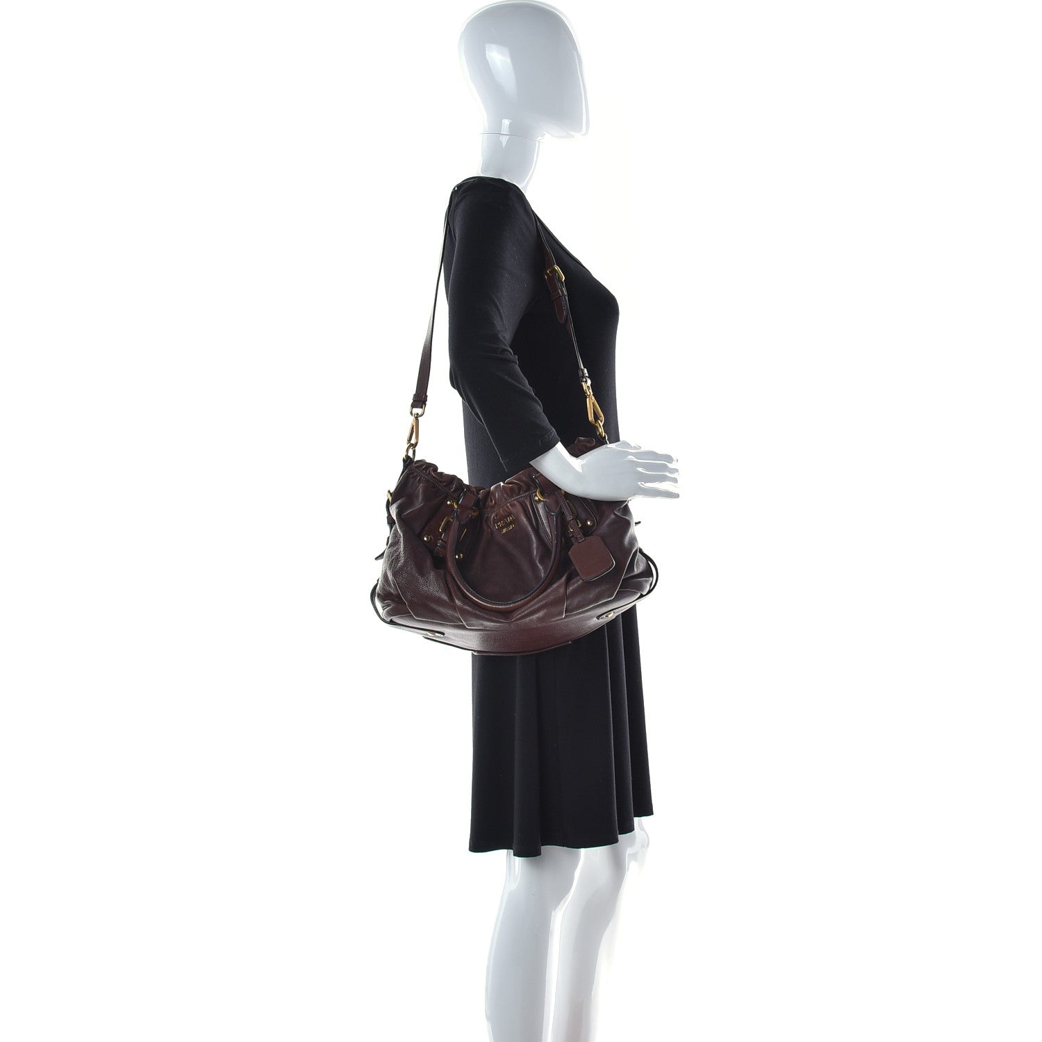 Prada Soft Calf Pleated Hobo Nocciolo 2 of 11