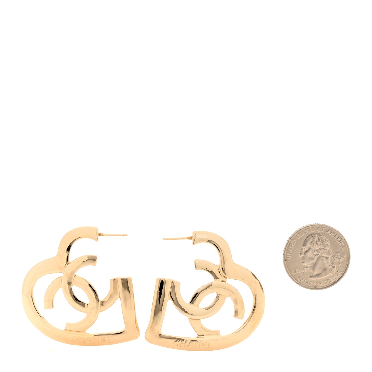 Metal CC Heart Coco In Love Hoop Earrings Gold