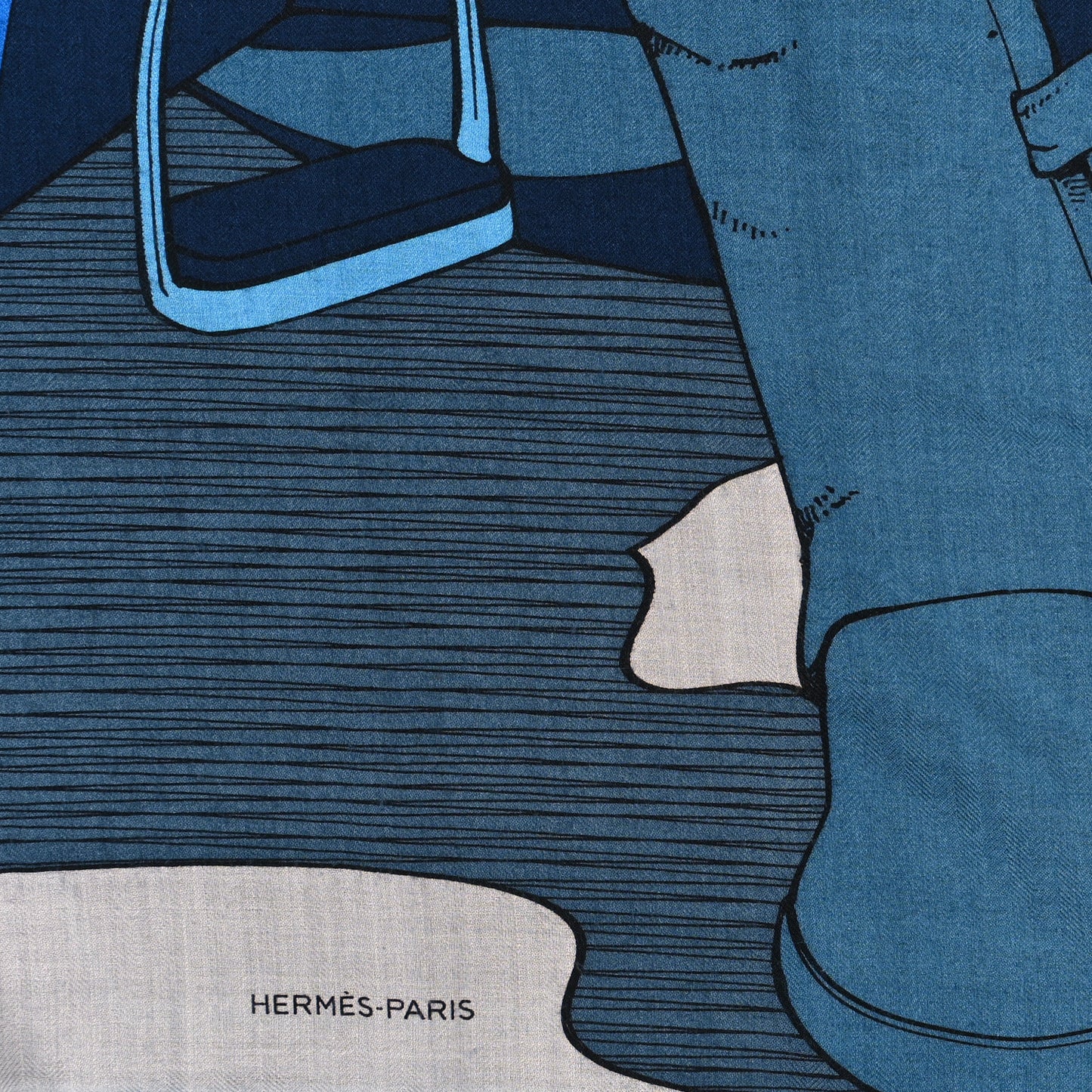 Silk Cashmere Mysterious Rider Shawl 140 Marine Gris Bleu Grisé