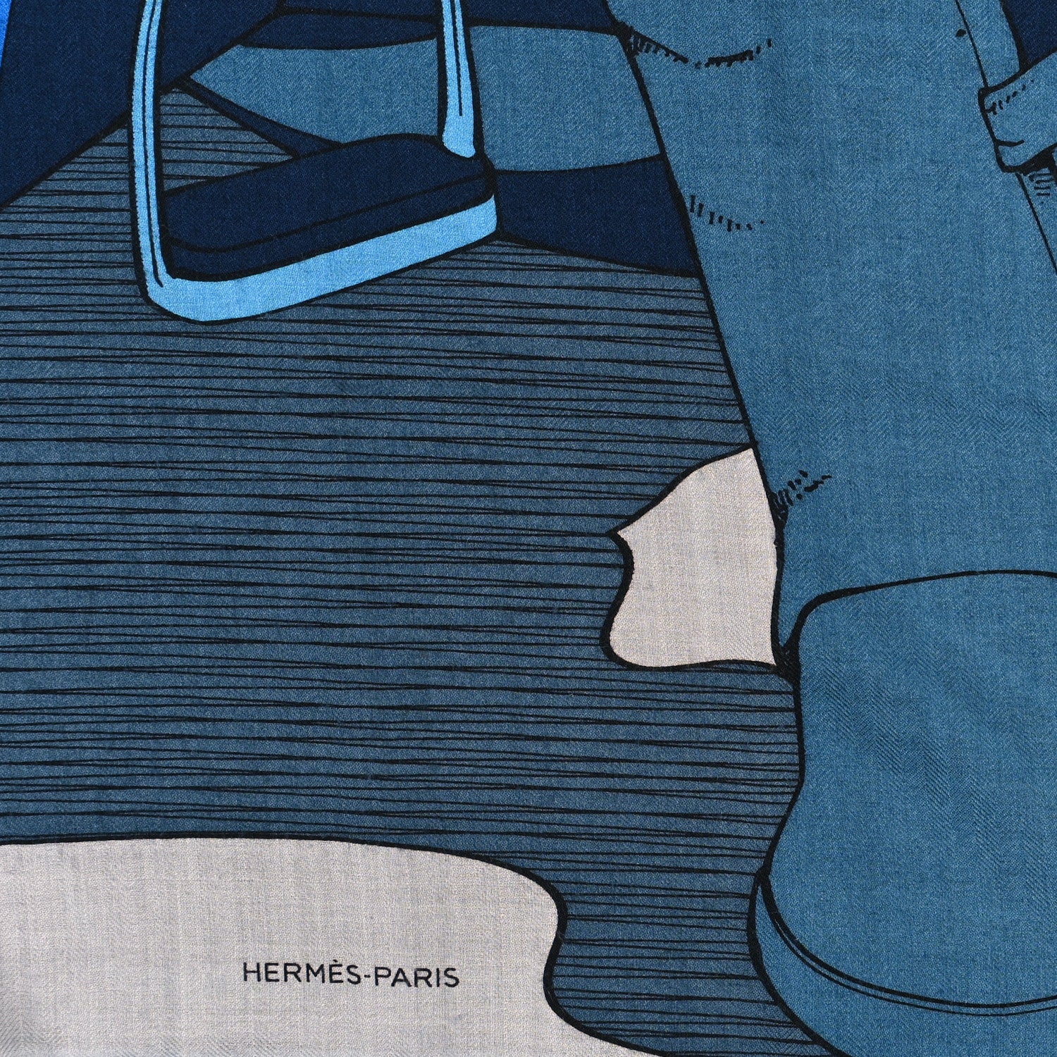 Hermes Silk Cashmere Mysterious Rider Shawl 140 Marine Gris Bleu Grisé 2 of 3