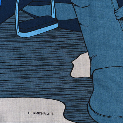 Hermes Silk Cashmere Mysterious Rider Shawl 140 Marine Gris Bleu Grisé 2 of 3
