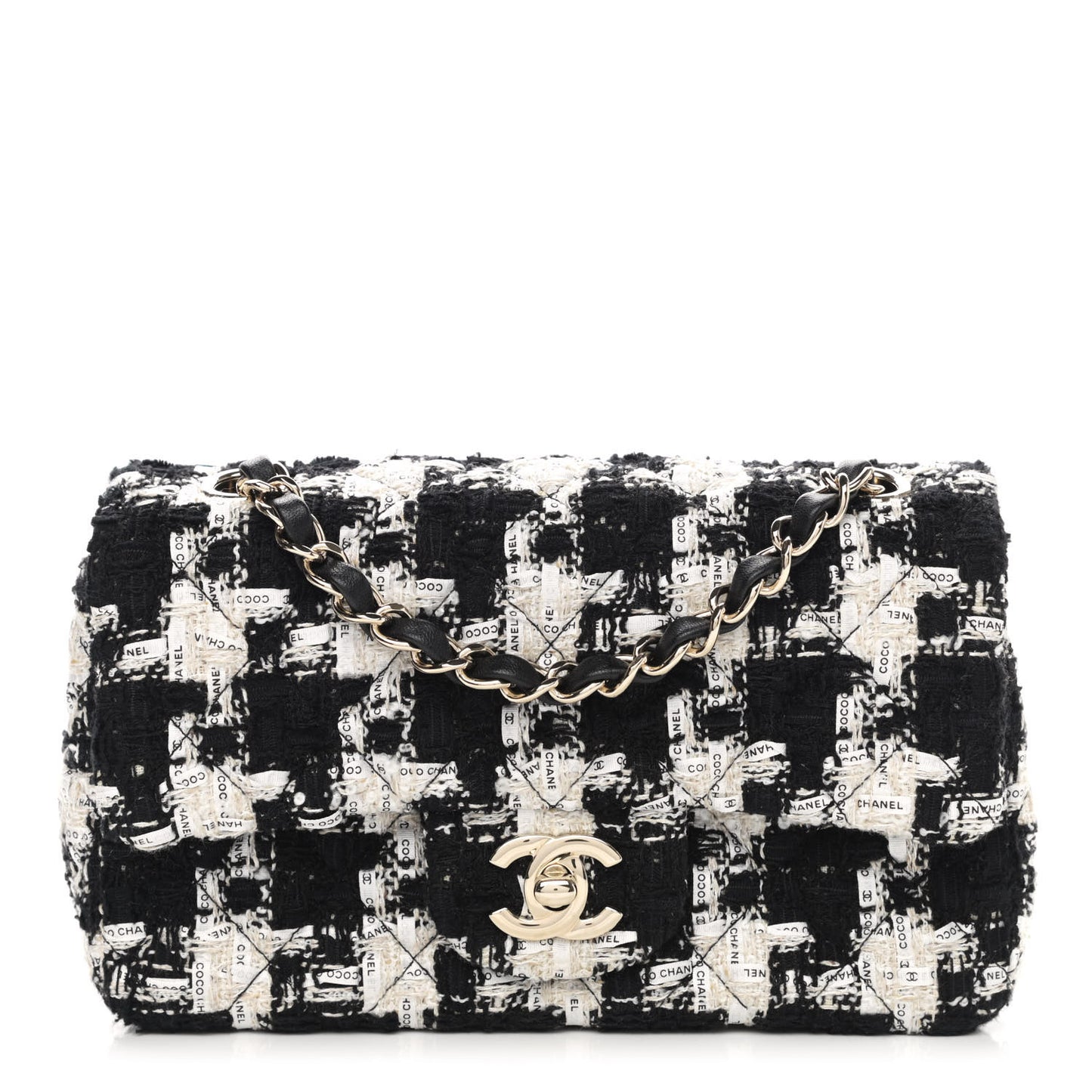 Tweed Quilted Mini Rectangular Flap Black Ecru White