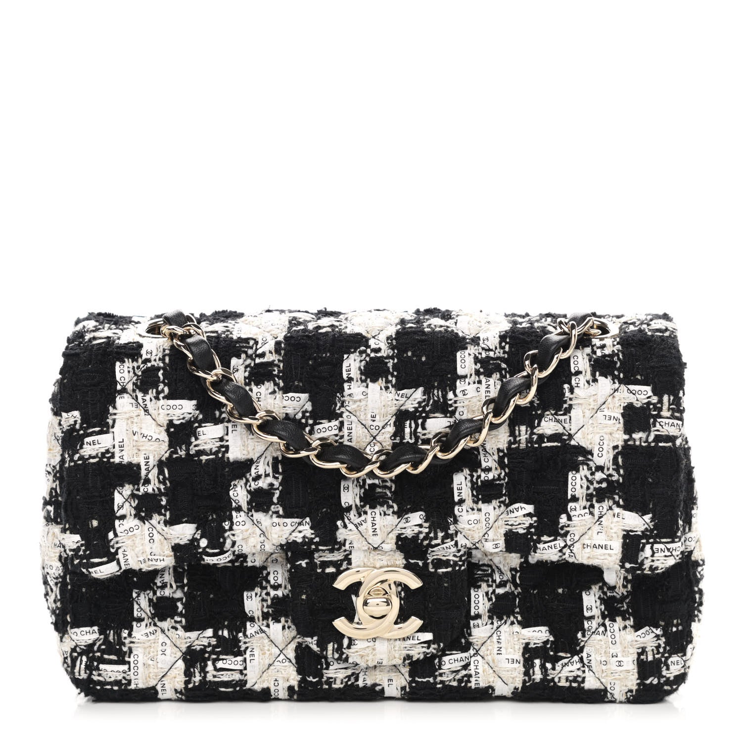 Chanel Tweed Quilted Mini Rectangular Flap Black Ecru White 1 of 12