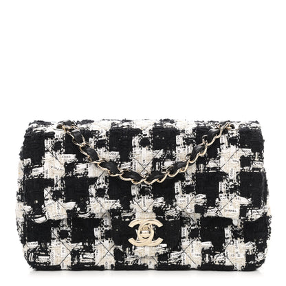Chanel Tweed Quilted Mini Rectangular Flap Black Ecru White 1 of 12