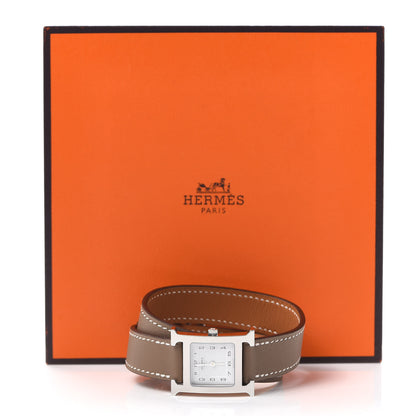 Hermes Stainless Steel Swift 21mm Heure H Hour Double Tour Quartz Watch Etoupe 4 of 4