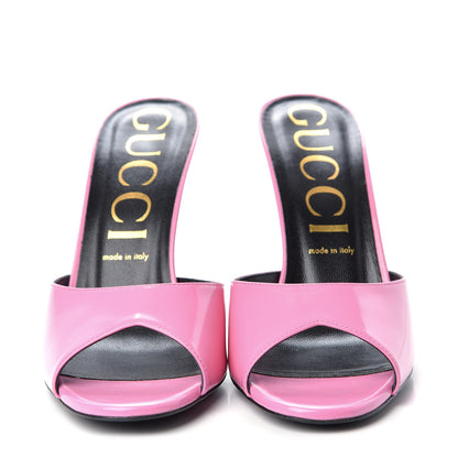 Gucci Polished Calfskin Scarlet Mid Heel Slide Sandals 41 Pink Plexi 2 of 11