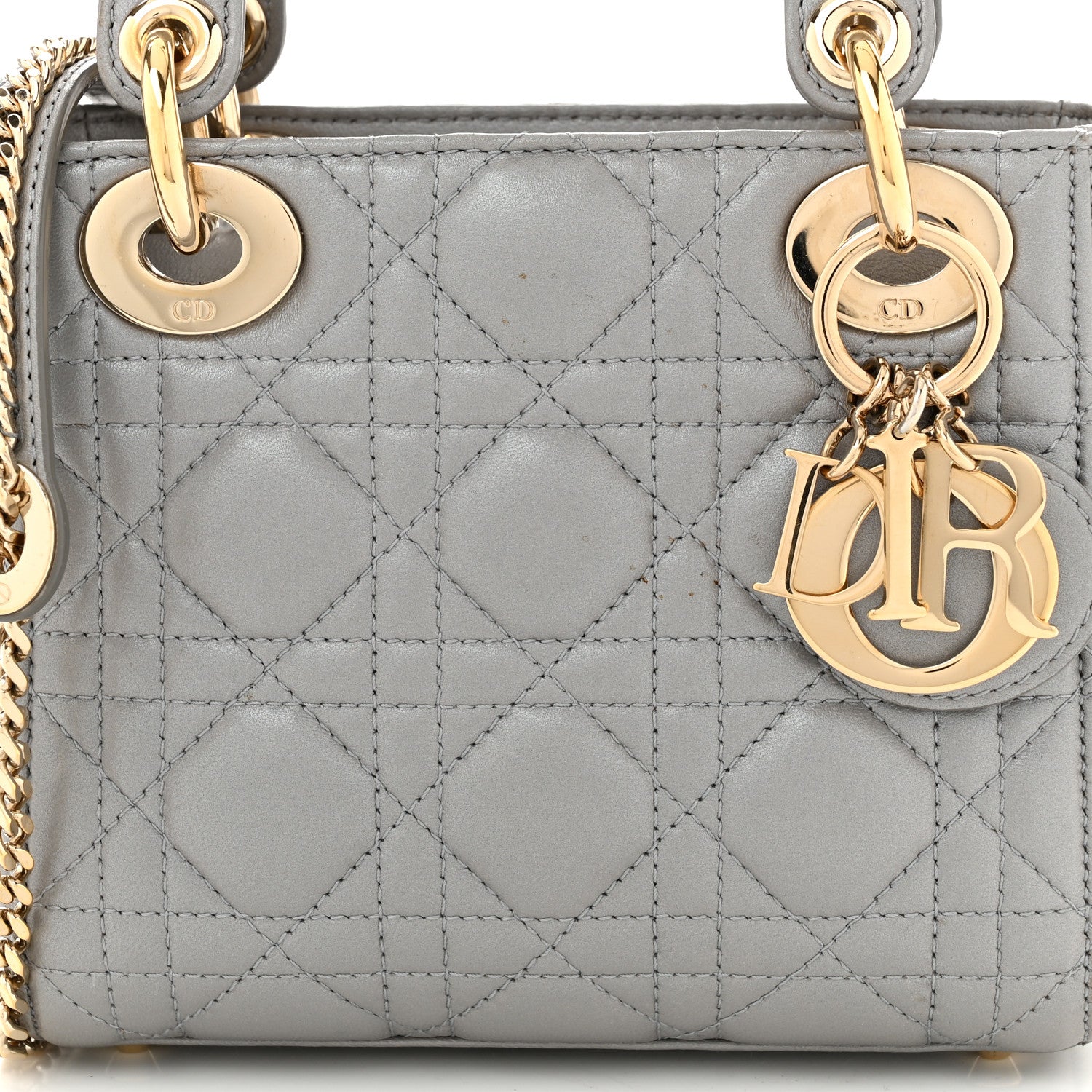 Christian Dior Metallic Lambskin Cannage Mini Lady Dior Grey 7 of 9