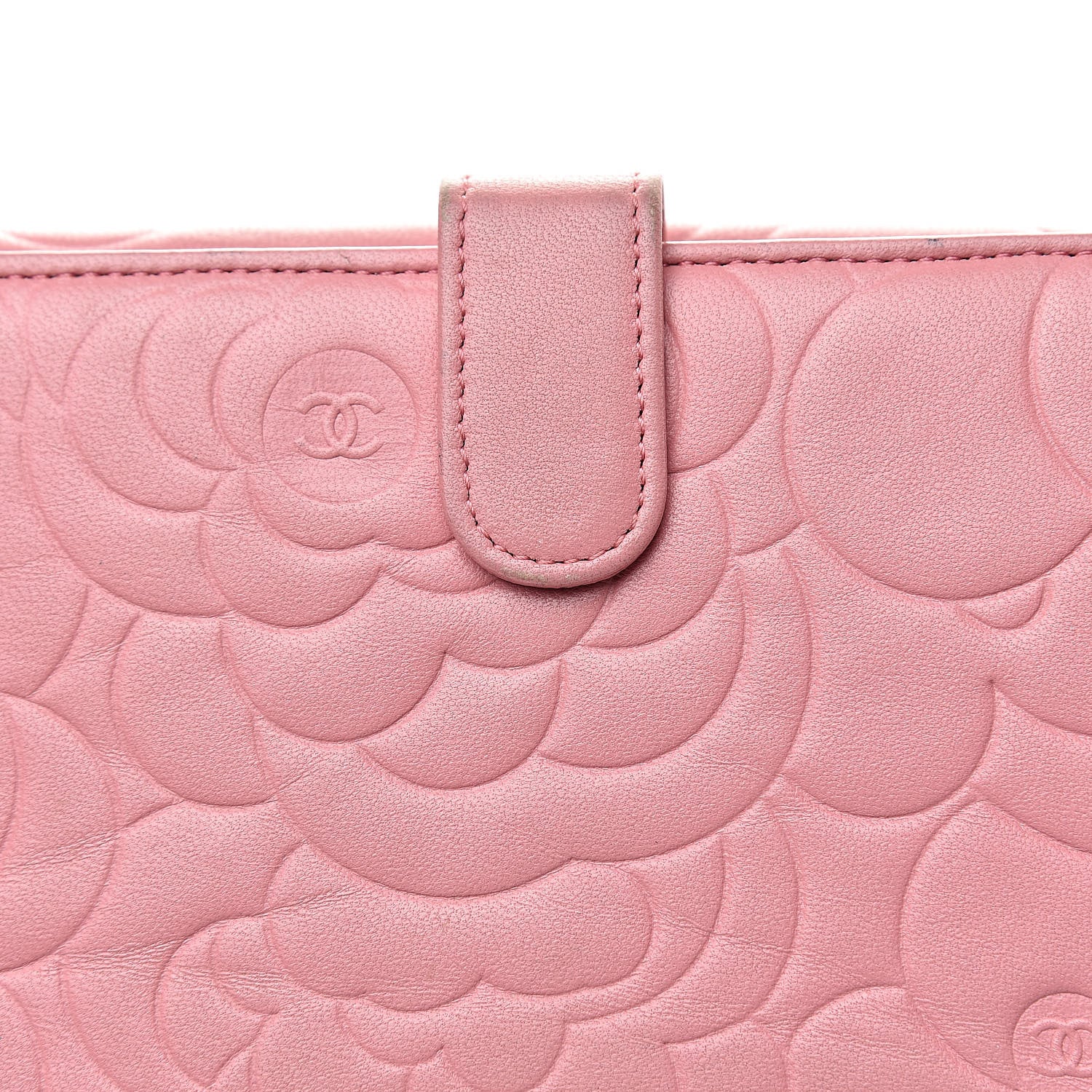 Chanel Lambskin Camellia Embossed Long Double Wallet Pink 13 of 19
