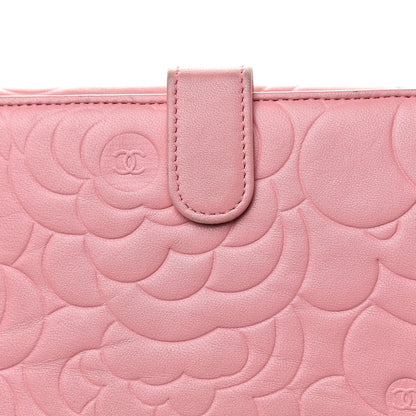 Chanel Lambskin Camellia Embossed Long Double Wallet Pink 13 of 19