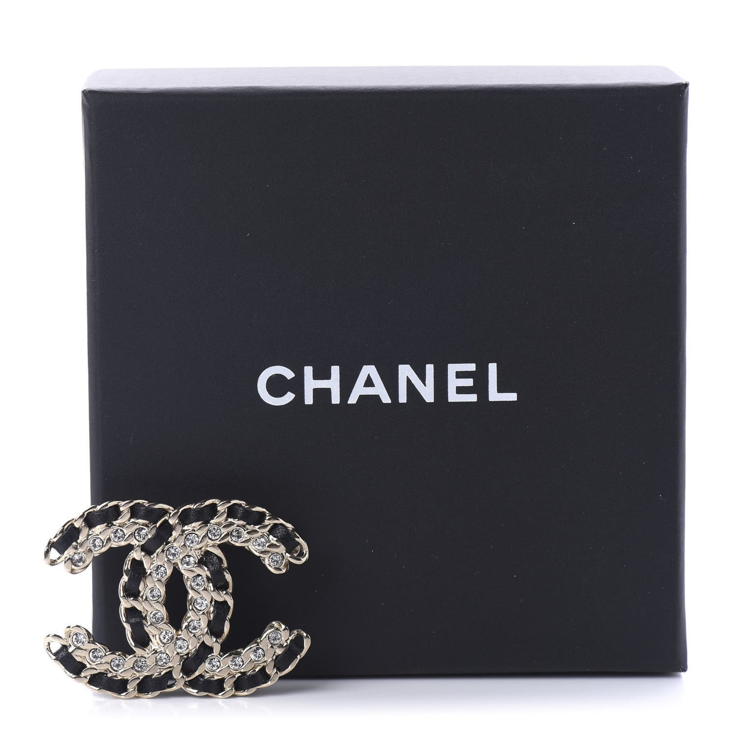 Lambskin Crystal Vintage Allure CC Chain Brooch Black Gold