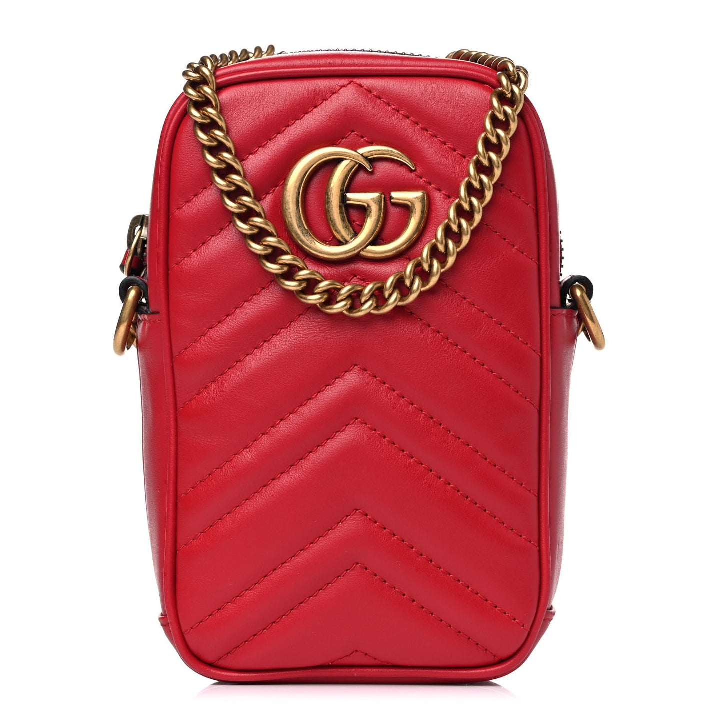 Calfskin Matelasse Mini GG Marmont Crossbody Bag Hibiscus Red