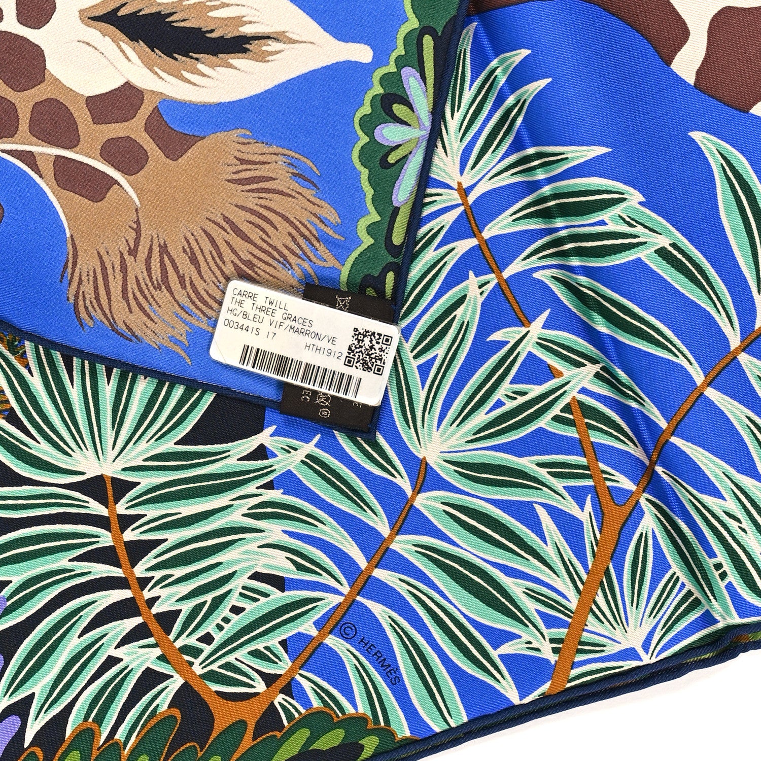 Hermes Silk The Three Graces Scarf 90 Bleu Vif Marron Vert 3 of 3