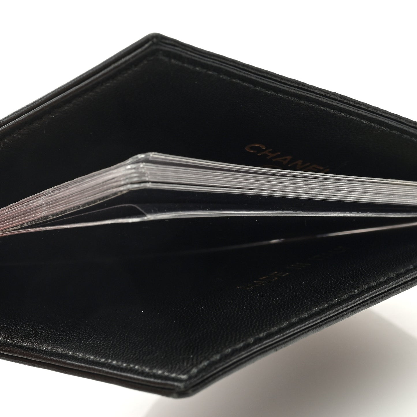 Lambskin Chocolate Bar Quilted Card Holder Wallet Black